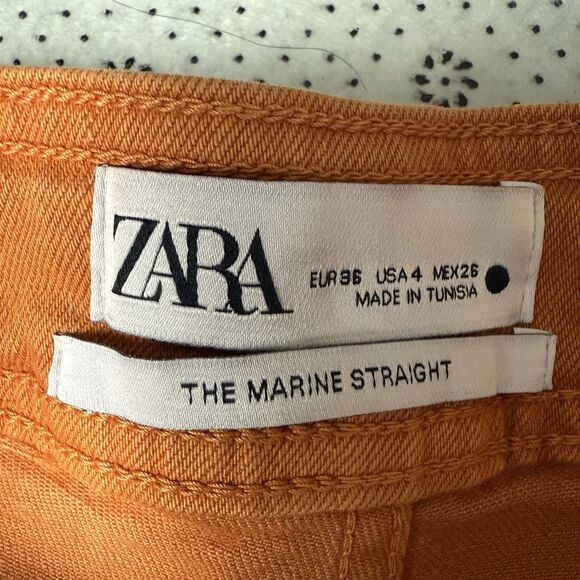 Zara The Marine Straight Wide Leg Jeans Raw Hem High Rise Womens Size 4 Coral - Picture 10 of 16